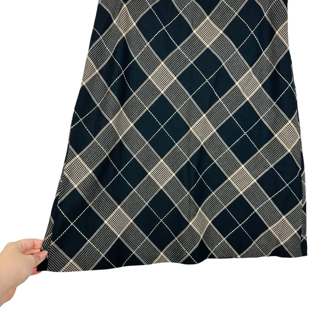 Ann Taylor LOFT Y2K Plaid Wool A Lined Lightweight Cottagecore Skirt Black Tan - Picture 6 of 10